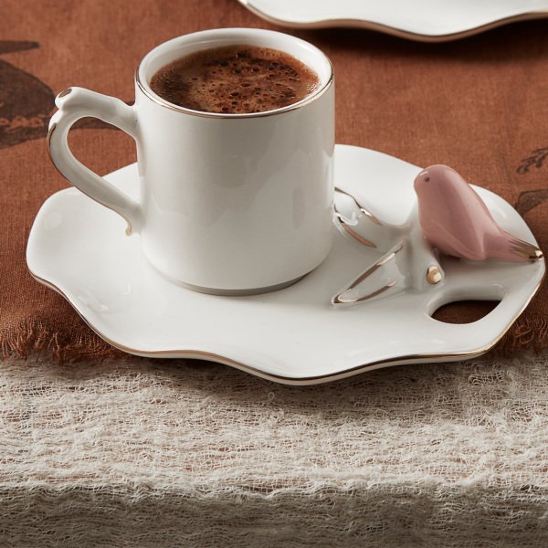 Karaca Lucca Birds 2 Kişilik Pembe Kahve Fincan Takımı 80 ml