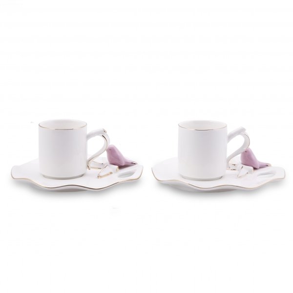 Karaca Lucca Birds 2 Kişilik Pembe Kahve Fincan Takımı 80 ml