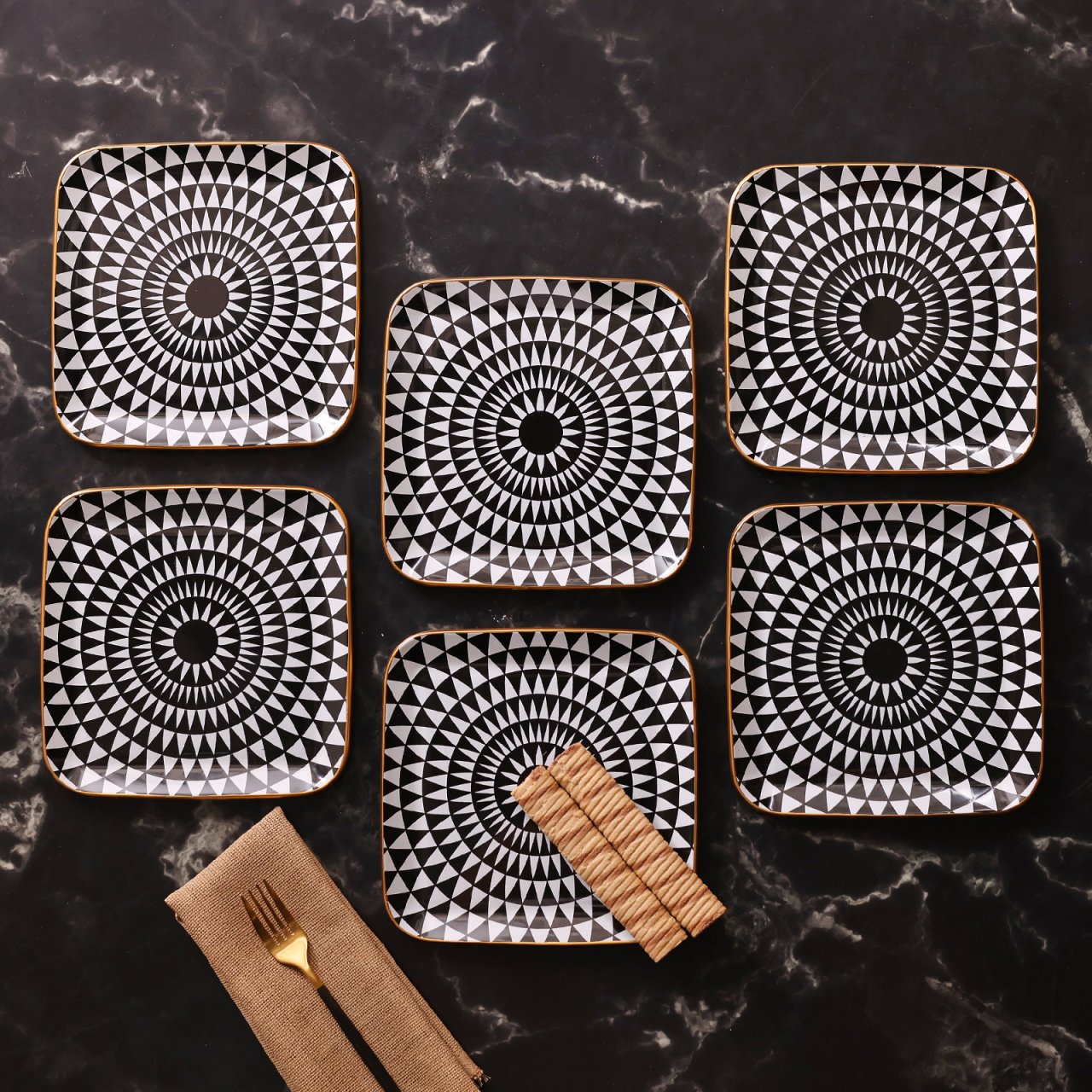 Karaca Black Gold 6lı Kare Cam Pasta Takımı