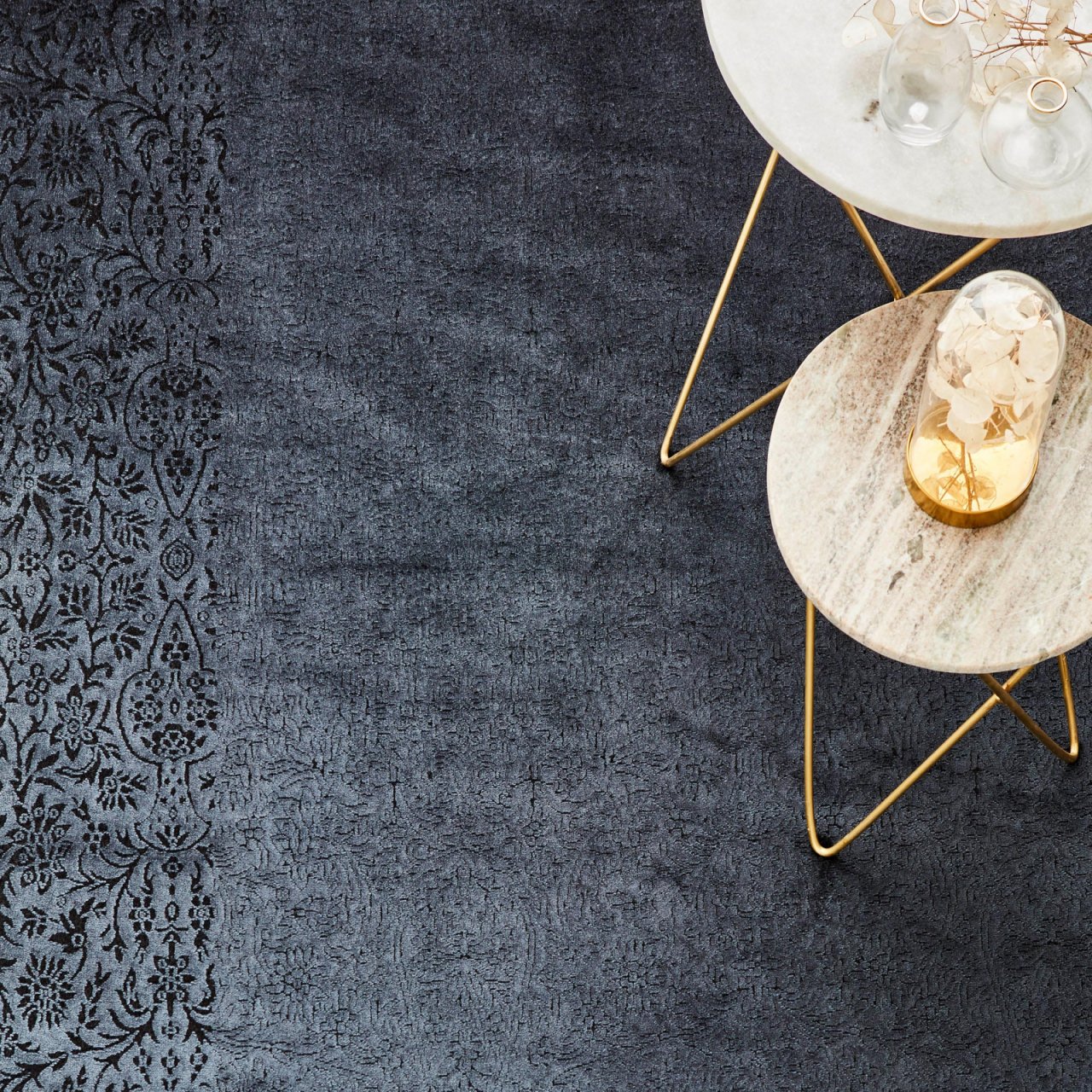Kaşmir Halı Viskon Premium Damask Antrasit 80x300 cm Halı