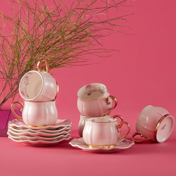 Karaca Pink Garden 6 Kişilik Kahve Fincan Takımı 90 ml