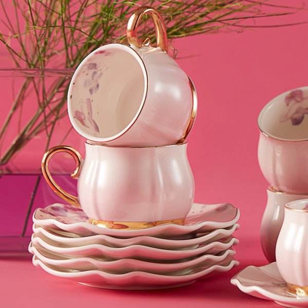 Karaca Pink Garden 6 Kişilik Kahve Fincan Takımı 90 ml