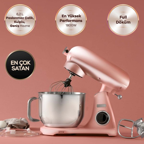 Karaca Powercast Chef Döküm Stand Mikser Rosegold Mutfak Şefi 1800W 6,2 Lt
