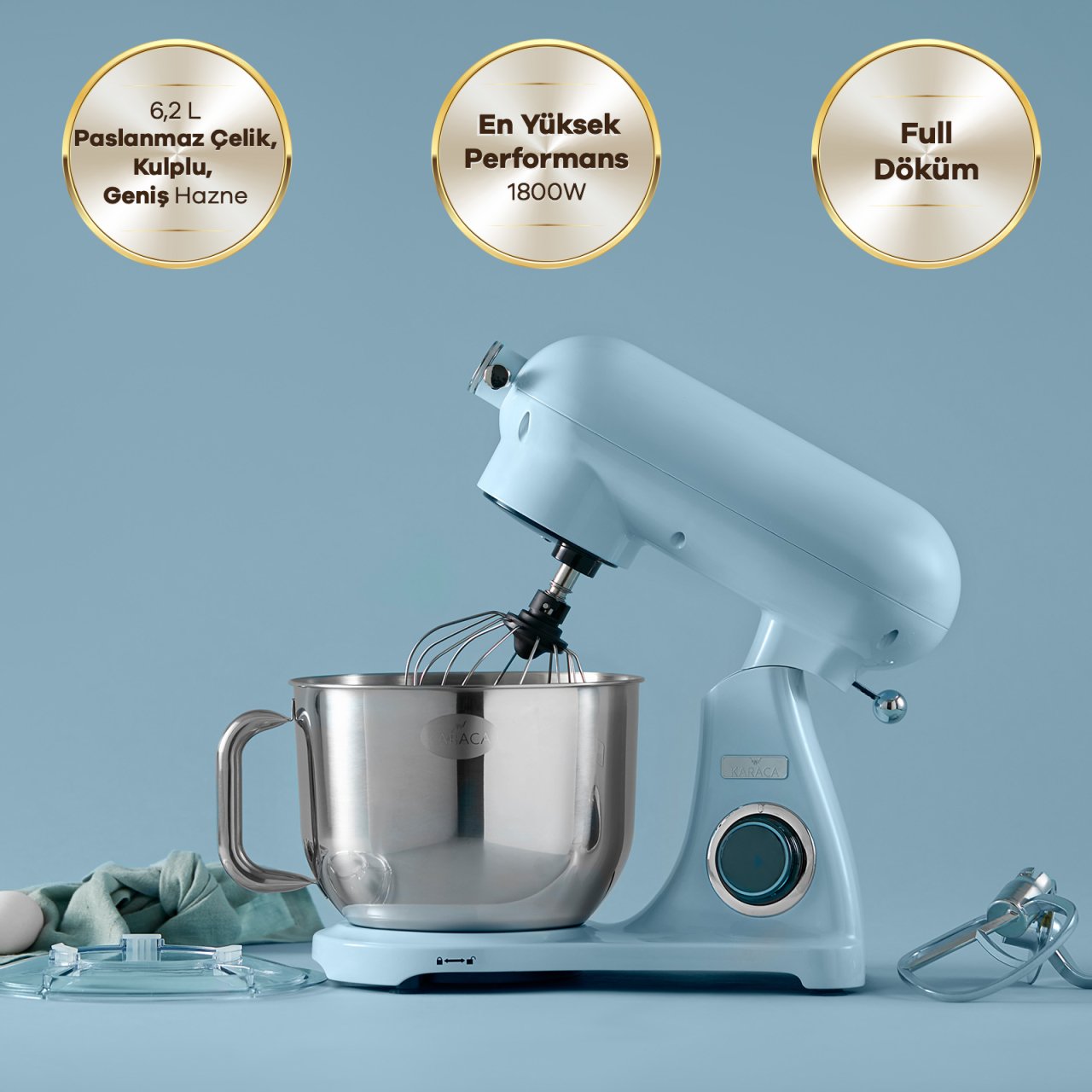 Karaca Powercast Chef Döküm Stand Mikser Blue Mutfak Şefi 1800W 6,2 Lt