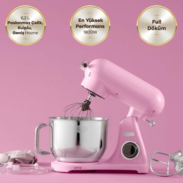 Karaca Powercast Chef Döküm Stand Mikser Pink Mutfak Şefi 1800W 6,2 Lt