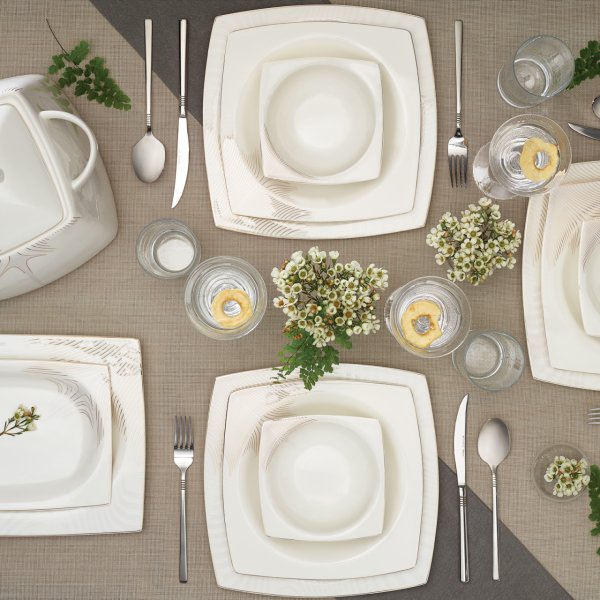 Karaca Fine Bone New Together Alone Gold 12 Kişilik 60 Parça Kare Yemek Takımı