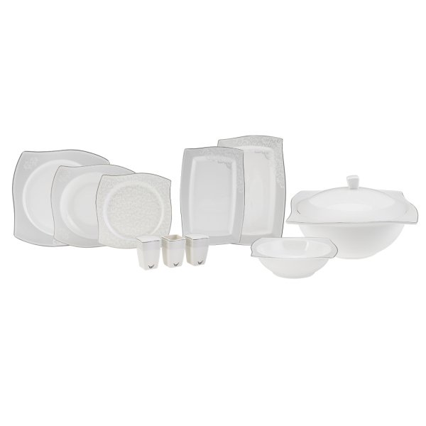 Karaca Fine Bone Tiara Platin 60 Parça 12 Kişilik Yemek Takımı Kare