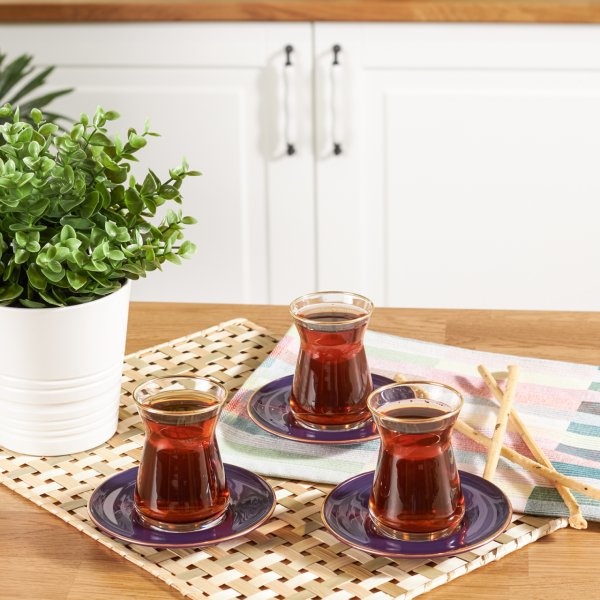 Karaca Retro 12 Parça 6 Kişilik Mor Çay Seti