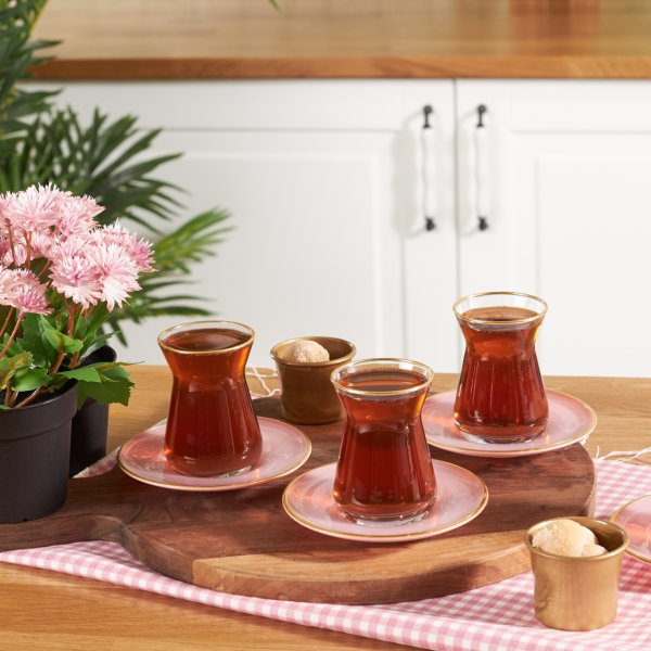Karaca Retro 12 Parça 6 Kişilik Pembe Çay Seti