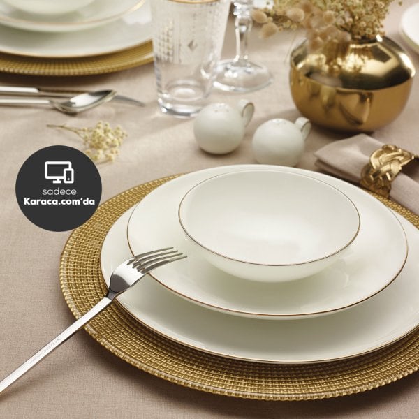 Karaca Fine Pearl Extra Chanak Gold 62 Parça 12 Kişilik İnci Yemek Takımı