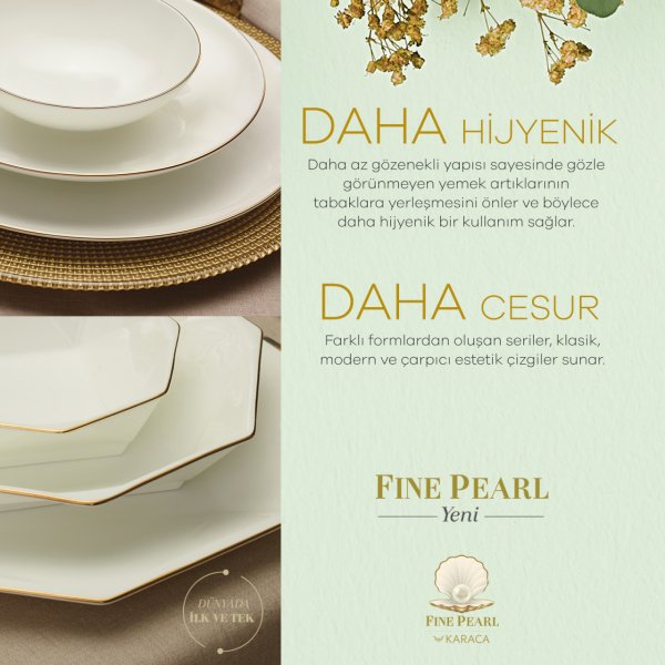 Karaca Fine Pearl Extra Chanak Gold 62 Parça 12 Kişilik İnci Yemek Takımı