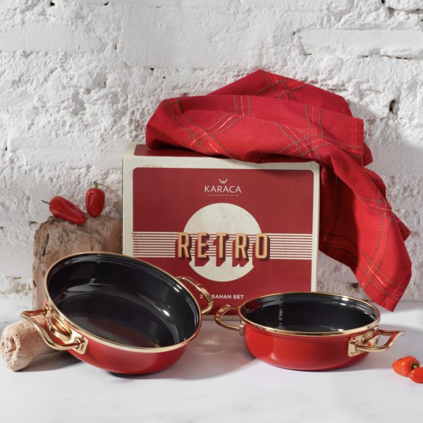 Karaca Retro Emaye 2li Kırmızı Sahan Set