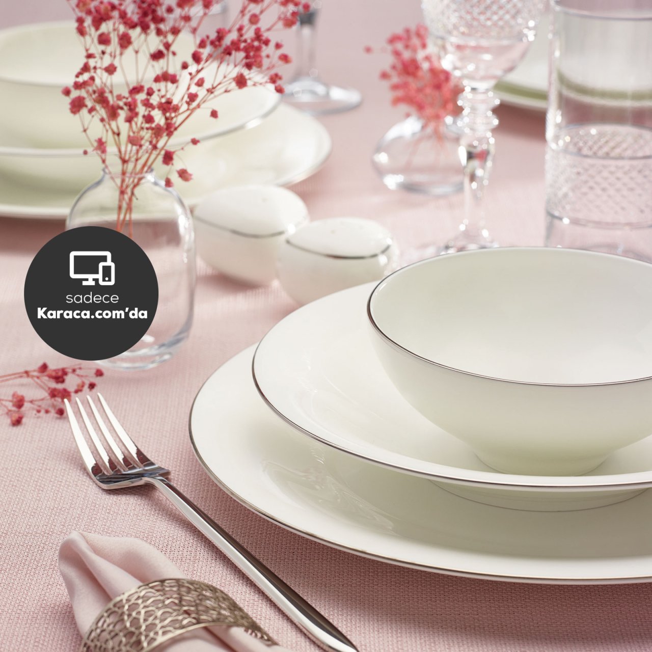 Karaca Fine Pearl Extra Argento 62 Parça 12 Kişilik Yemek Takımı