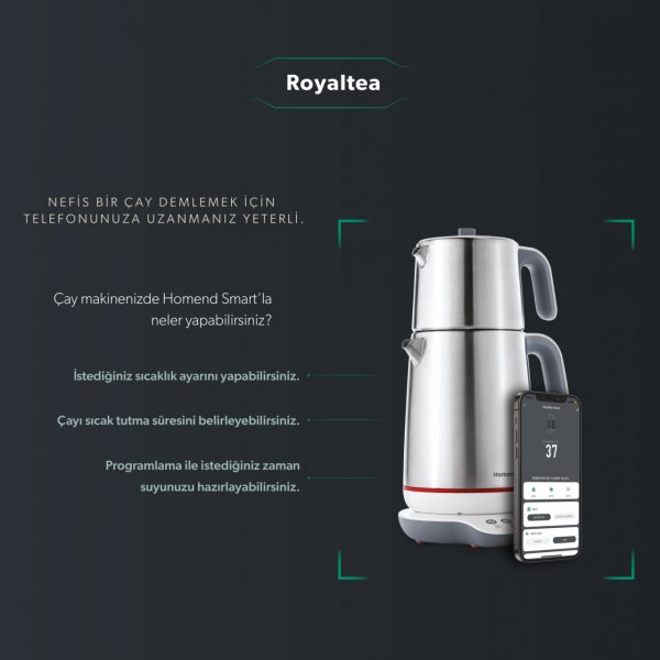 Homend Royaltea Smart 1790H Inox Konuşan Çay Makinesi (Wi-Fi)