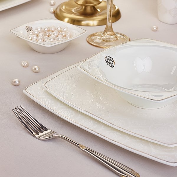Karaca Fine Pearl Hailey 62 Parça İnci Yemek Takımı
