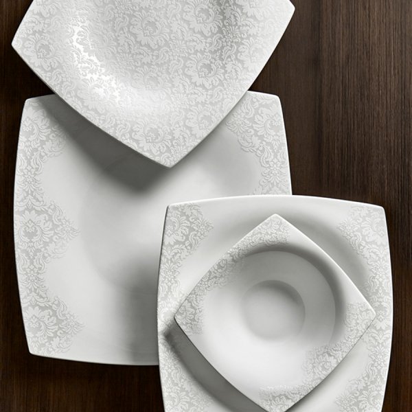 Karaca Fine Pearl Helen 62 Parça 12 Kişilik İnci Yemek Takımı Kare
