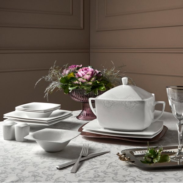 Karaca Fine Pearl Helen 62 Parça 12 Kişilik İnci Yemek Takımı Kare