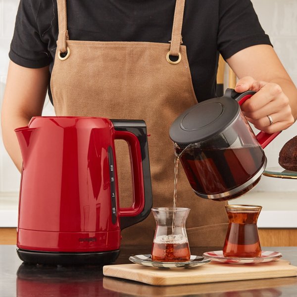 Cookplus 1501 Enerji Tasarruflu Kettle Çay Makinesi Retro Kırmızı