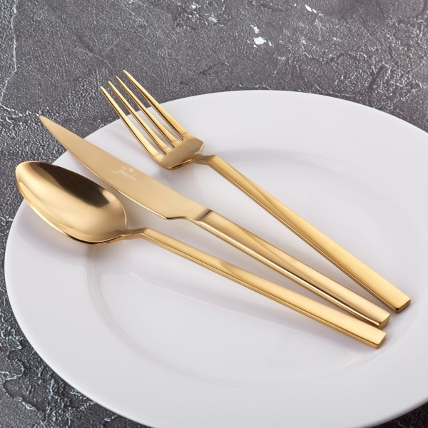 Jumbo 1800 18 Parça 6 Kişilik Titanyum Gold Çatal Kaşık Bıçak Seti