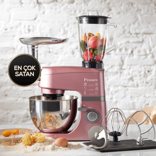 Cookplus Promix Ef802 Stand Mikser 1000W Mutfak Şefi, Et Kıyma Makinesi ve Smoothie Blender Pink