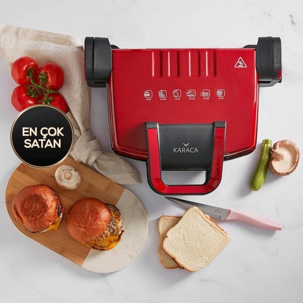 Karaca Future Granit Kırmızı Izgara ve Tost Makinesi 1800W