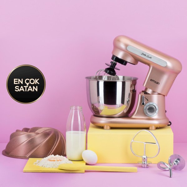 Emsan Bella Gusto Mini Golden Pink Stand Mikser Mutfak Şefi 800W 3,5 Lt