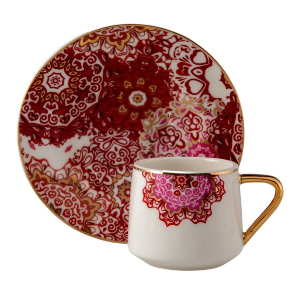 Jumbo Red Lace 2\'li Kahve Fincanı