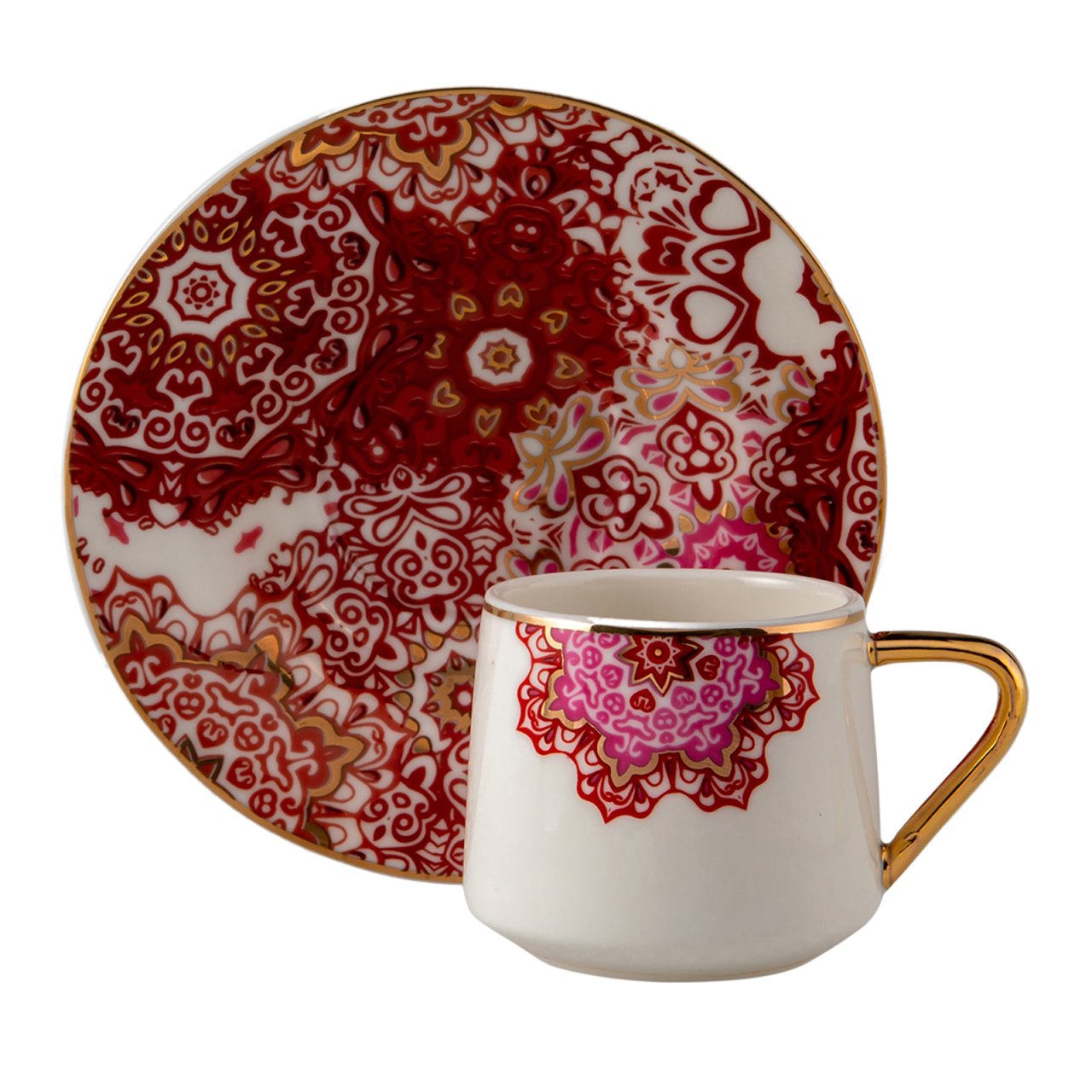 Jumbo Red Lace 2\'li Kahve Fincanı