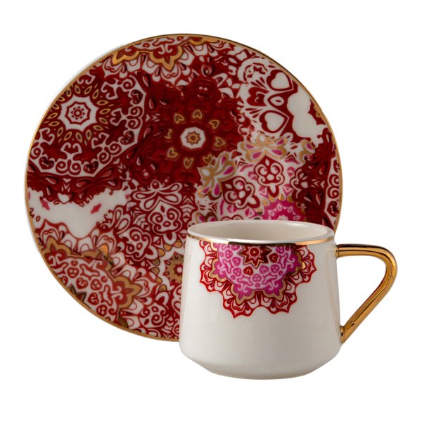 Jumbo Red Lace 2\'li Kahve Fincanı