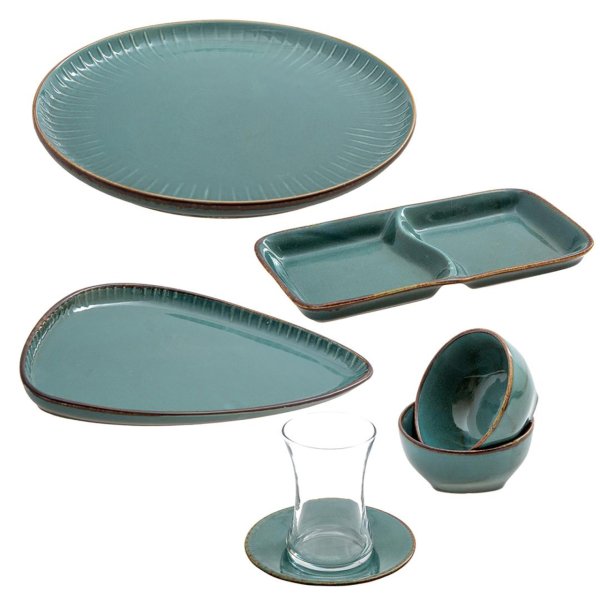 Jumbo Terracota 25 Parça 6 Kişilik Kahvaltı Takımı Mavi