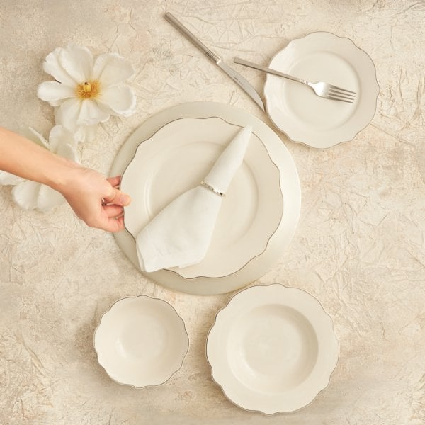 Karaca Almond Platin Line  24 Parça 6 Kişilik Yemek Takımı