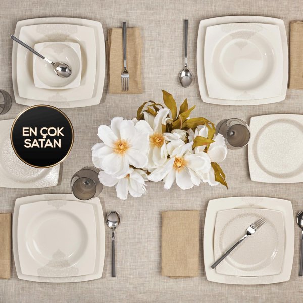 Emsan Flava 24 Parça 6 Kişilik Porselen Yemek Takımı Kare