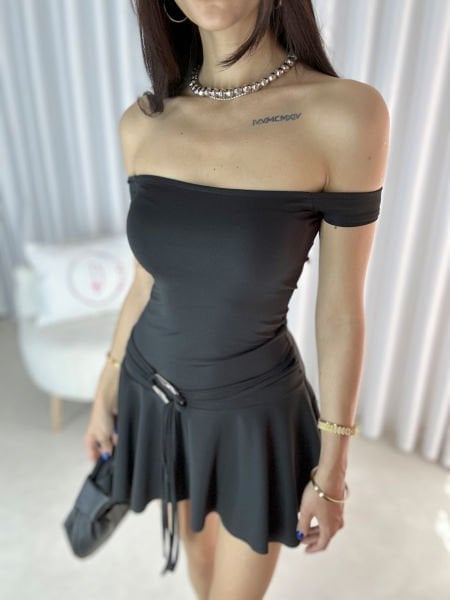 Kadın Marka Model Kemerli Madonna Elbise Siyah