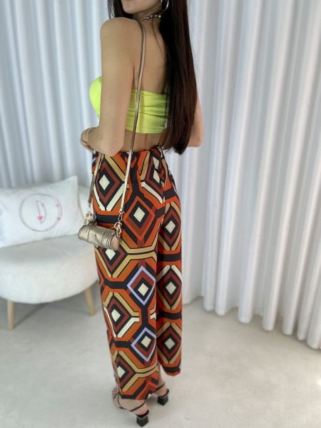Kadın Zr Model Geometrik Desen Beli Lastikli Pantolon