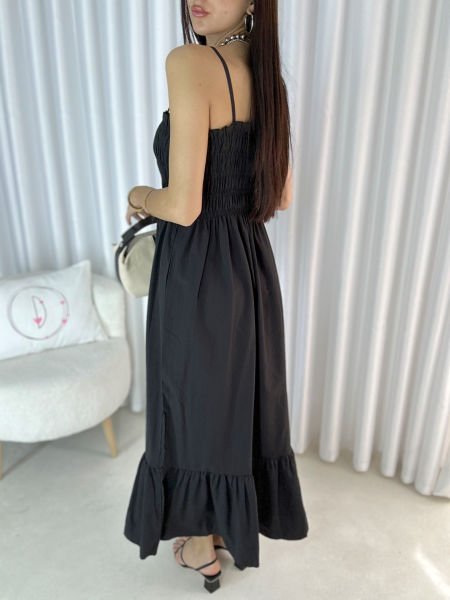 Kadın Bonny Gipeli Askılı Maxi Elbise Siyah