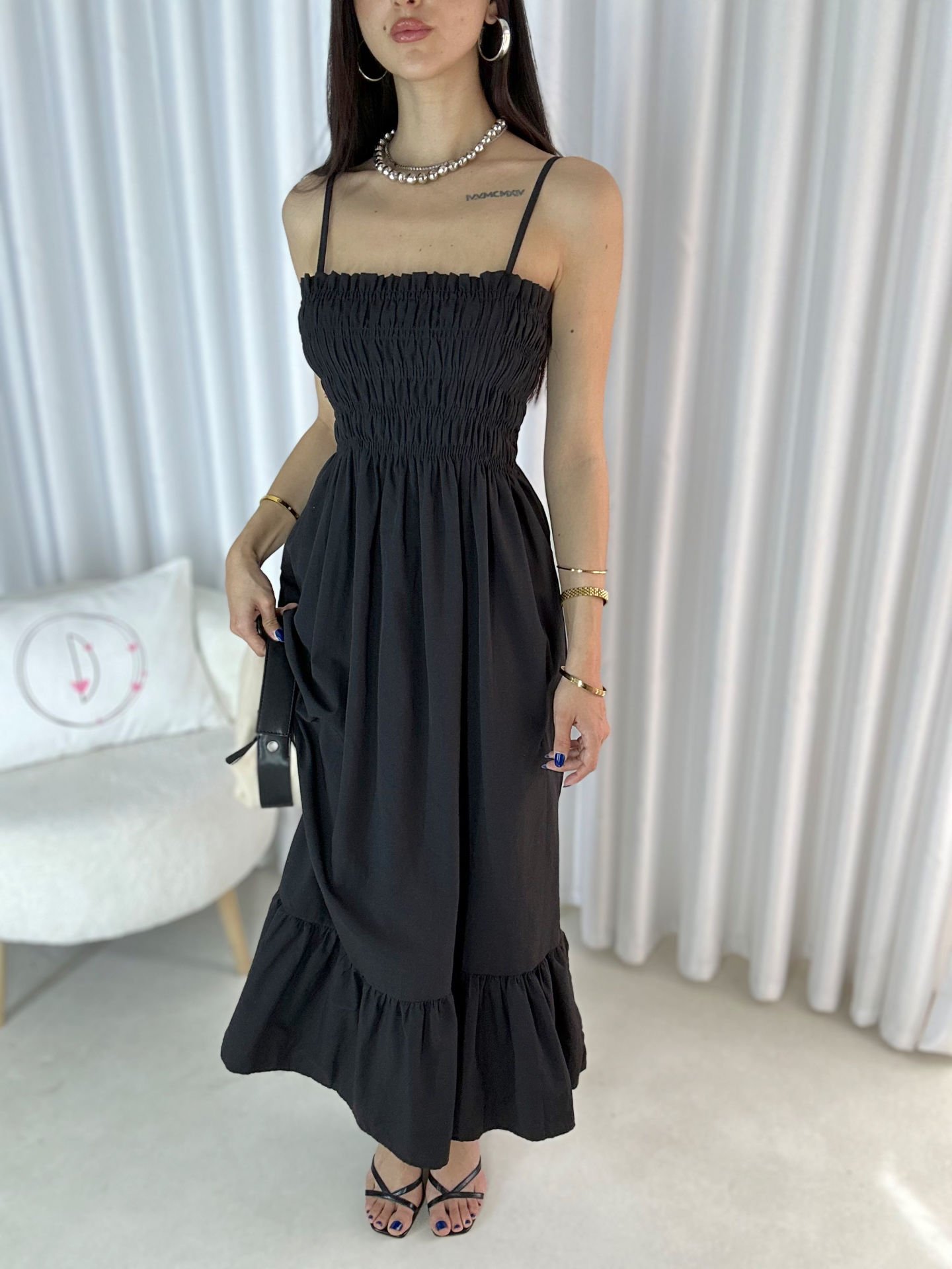 Kadın Bonny Gipeli Askılı Maxi Elbise Siyah