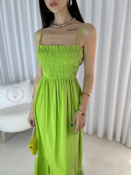 Kadın Bonny Gipeli Askılı Maxi Elbise Yeşil