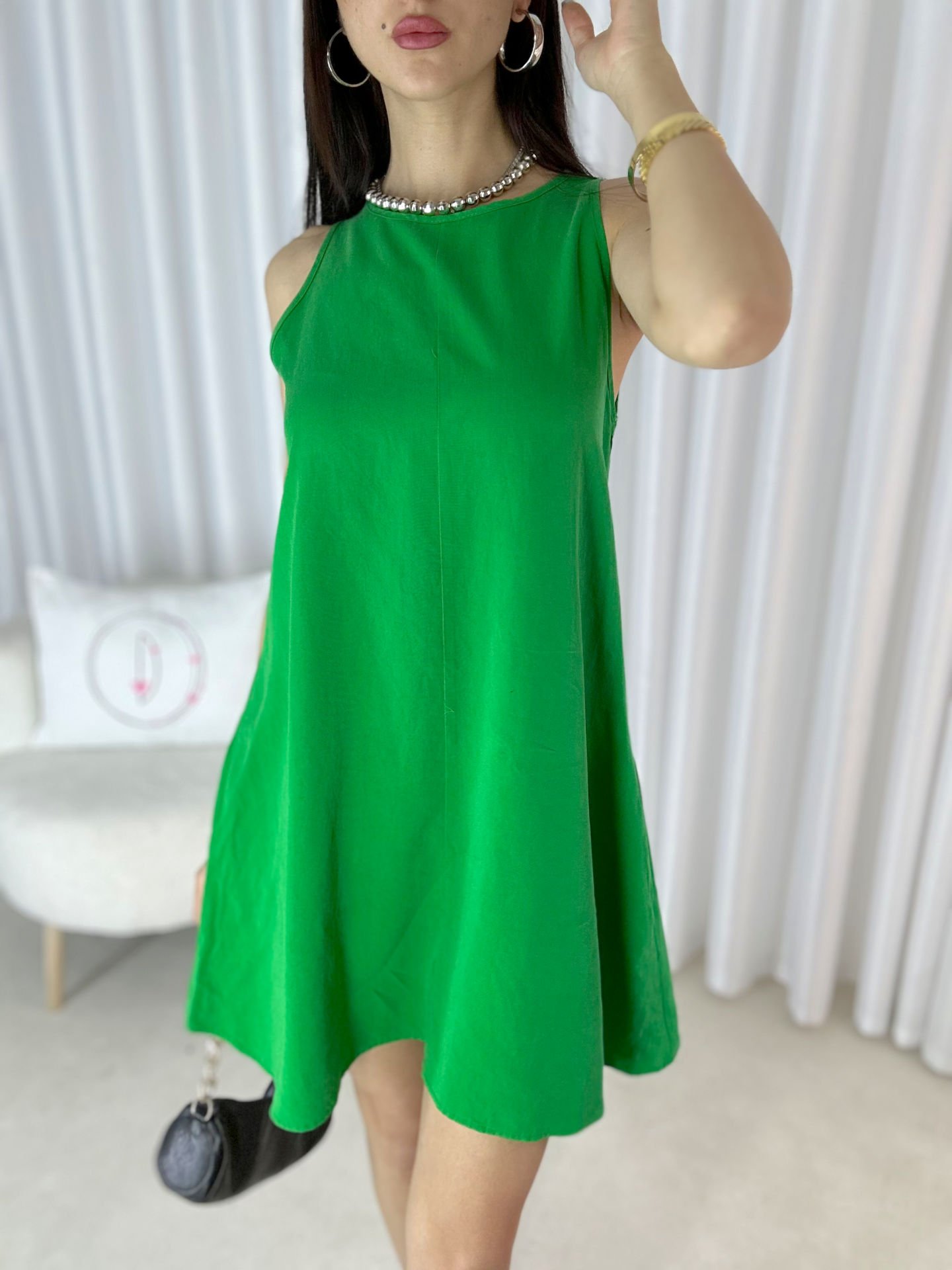 Kadın Dilvin Cep Detaylı Sıfır Kol Elbise Yeşil