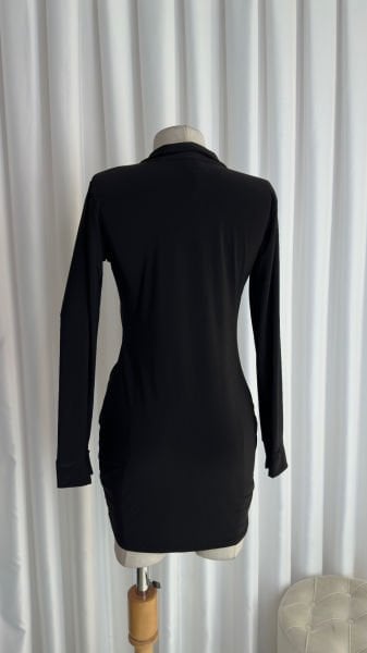 Kadın düğme detaylı elbise siyah