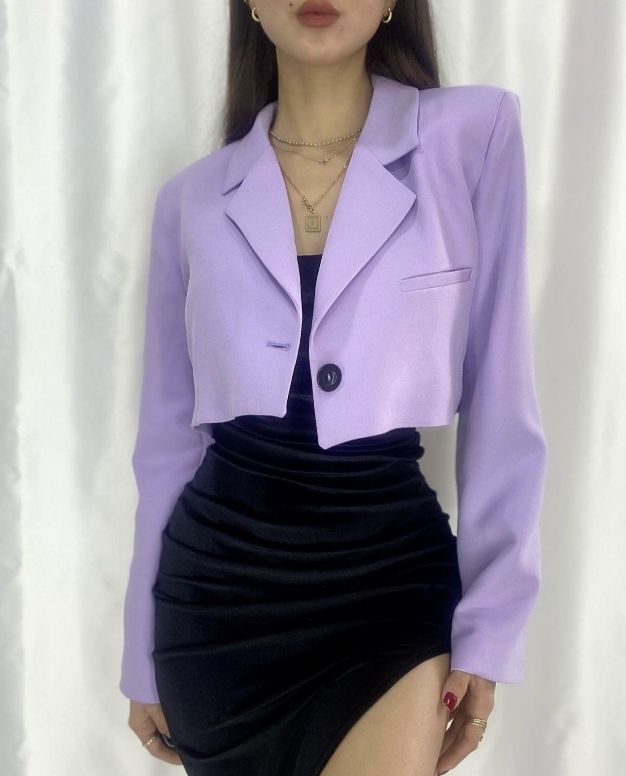 Kadın mini blazer ceket lila