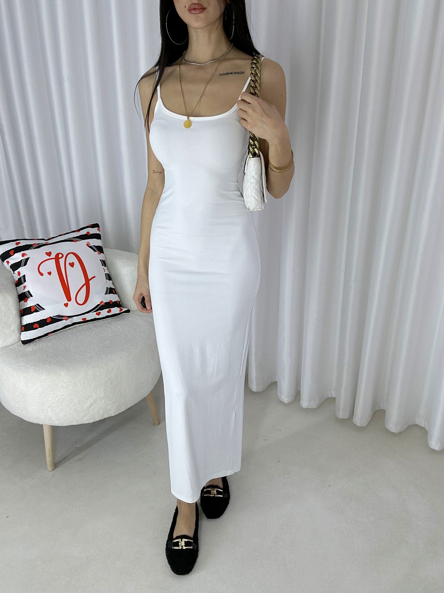 Kadın Voeux Askılı Sandy Maxi Elbise Beyaz