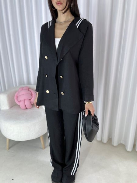 Kadın Marka Model Tasarım Ceket&Pantolon Takım Siyah