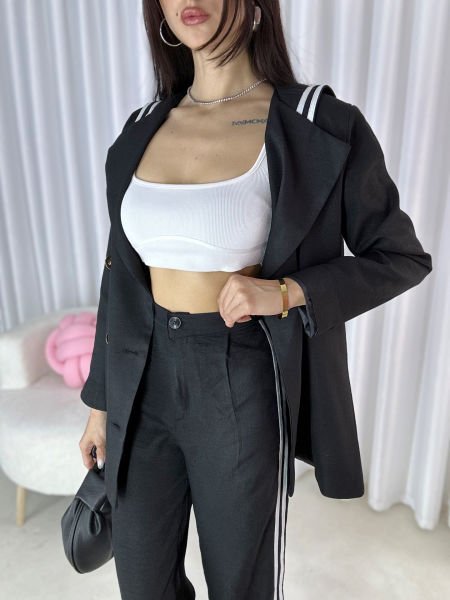 Kadın Marka Model Tasarım Ceket&Pantolon Takım Siyah