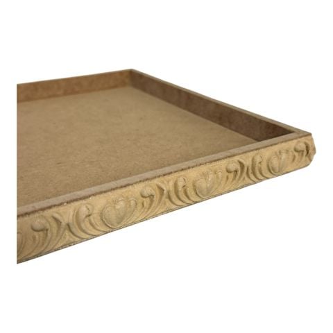 Boyanabilir Ahşap Ham Objeler -OYMALI İNCE DİKDÖRTGEN TEPSİ 2