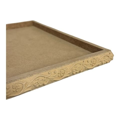 Boyanabilir Ahşap Ham Objeler -OYMALI İNCE DİKDÖRTGEN TEPSİ 3