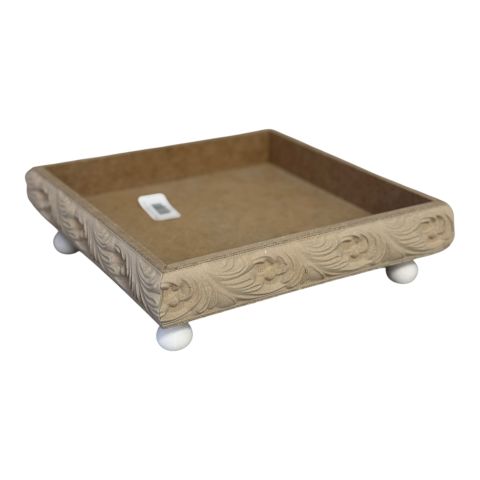 Boyanabilir Ahşap Ham Objeler -OYMALI DERİN KÜÇÜK KARE TEPSİ - 27x27x3,5 CM