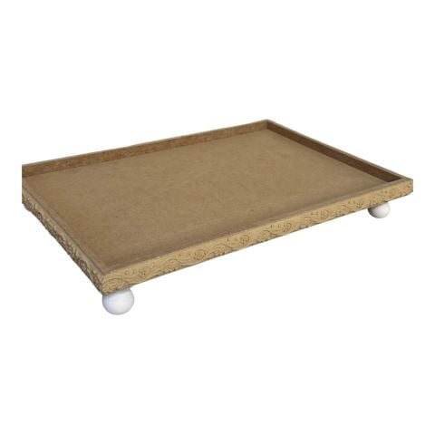 Boyanabilir Ahşap Ham Objeler -OYMALI İNCE DİKDÖRTGEN TEPSİ 1