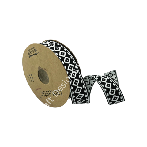 25 MM  DESENLİ DOKUMA KURDELE SİYAH BEYAZ - 1 METRE