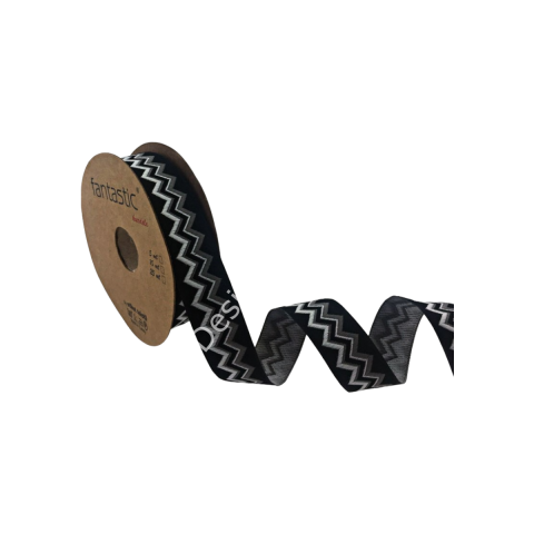 20 MM  DESENLİ DOKUMA KURDELE SİYAH BEYAZ - 1 METRE