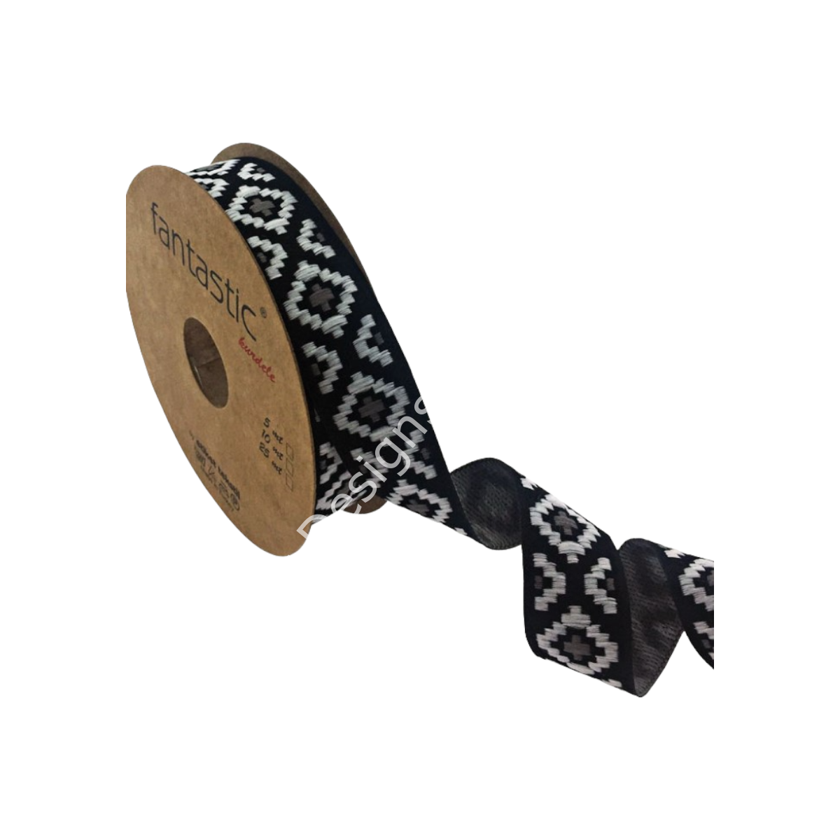 20 MM  DESENLİ DOKUMA KURDELE SİYAH BEYAZ - 1 METRE